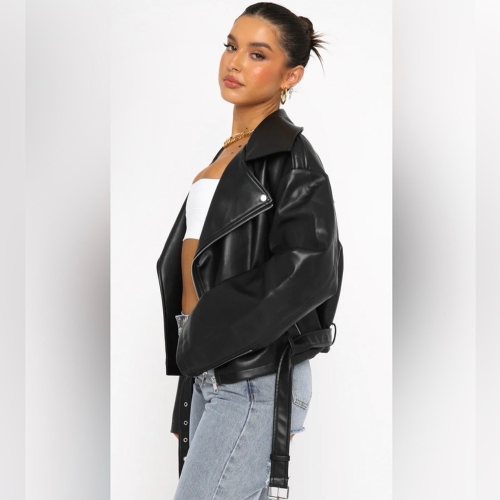 White Fox Boutique Black Leather Biker Jacket - Picture 3 of 6